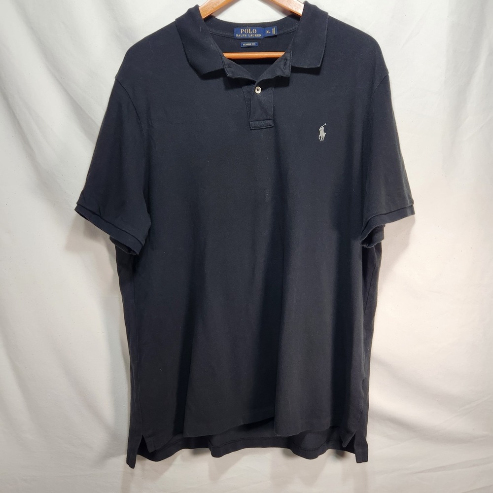 Polo Ralph Lauren Mens Polo Shirt Sleeve Logo Size XL Black With Grey Pony